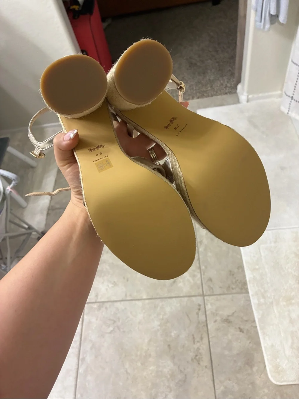 Coach Gold Metallic Espadrille Wedge Sandals - Picture 2 of 2